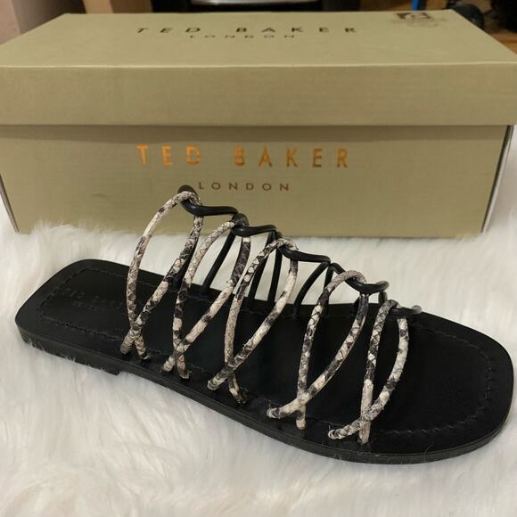 New in Box Ted Baker Teppo Snake Print Spaghetti Strap Flat Sandal - Picture 2 of 6